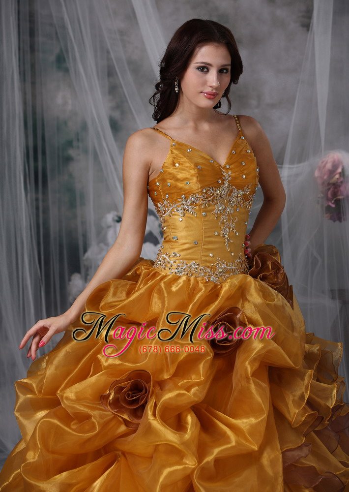 wholesale brown ball gown straps floor-length organza beading quinceanera dress